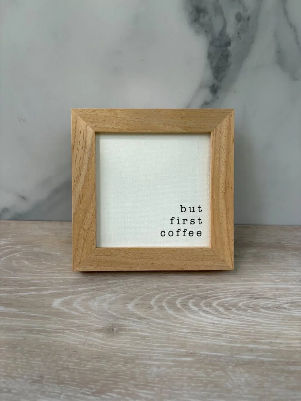 But First Coffee Canvas Wood Sign 4x4 Natural Kitchen Tiered Tray Shelf Sitter